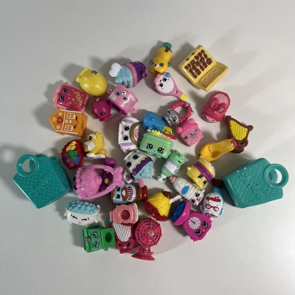 Huge Shopkins Lot Mini Figures Plus 2 Teal Carrying Cases 39